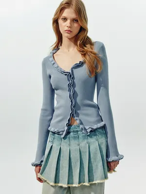 Вязаный кардиган Sela Young с оборками, голубой, арт. 45453