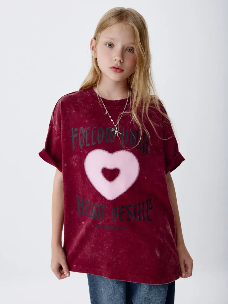 Футболка оверсайз с принтом для девочек, бордовый, арт. 4555