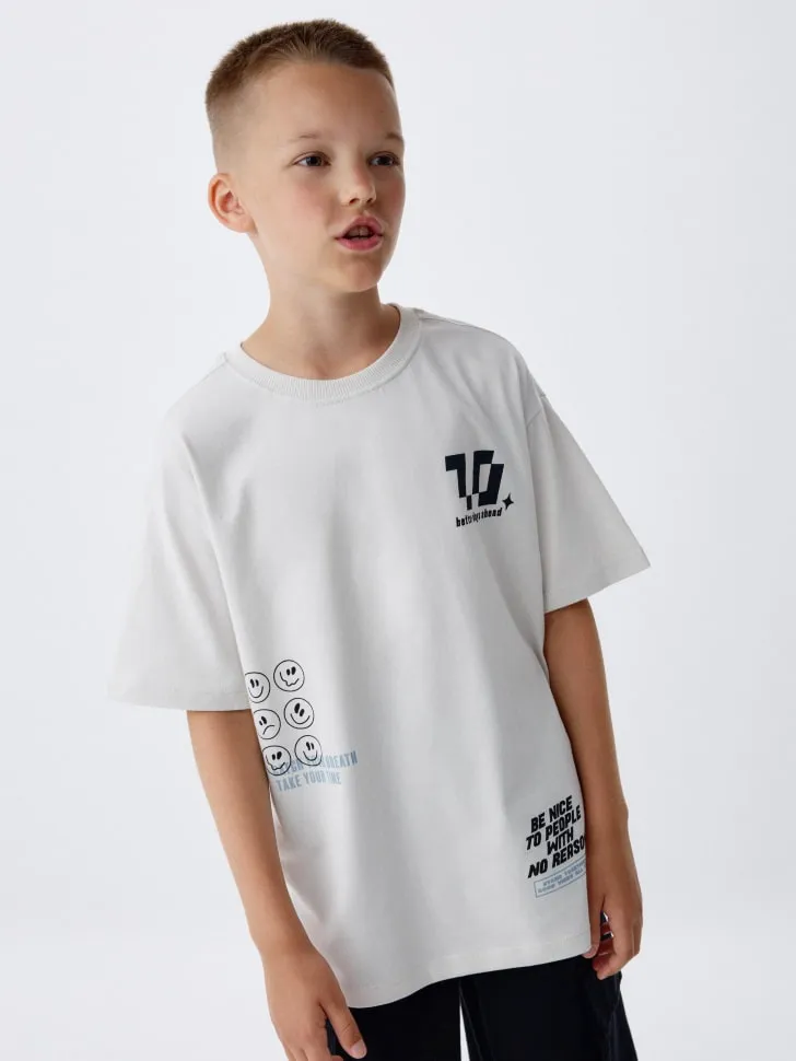 Футболка оверсайз с принтом детская, серый, арт. 4556