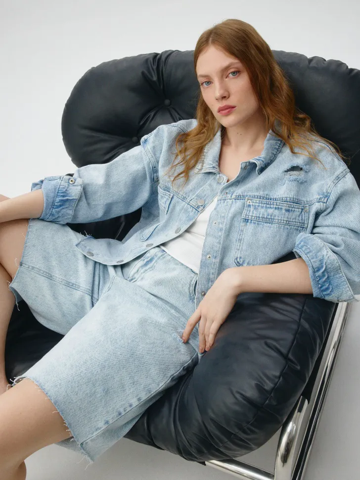 Укороченная джинсовая куртка, голубой, арт. 4563