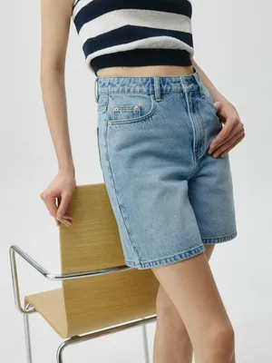Джинсовые шорты Mom fit с вышивкой, арт. 4574
