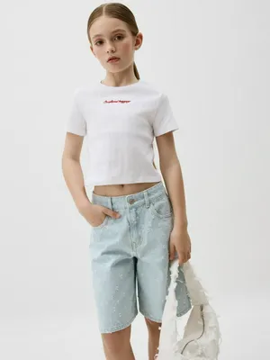 Укороченная футболка с вышивкой для девочек, арт. 4588