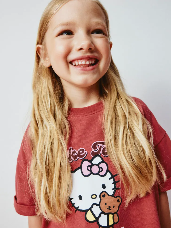 Футболка с принтом Hello Kitty для девочек, красный, арт. 4621