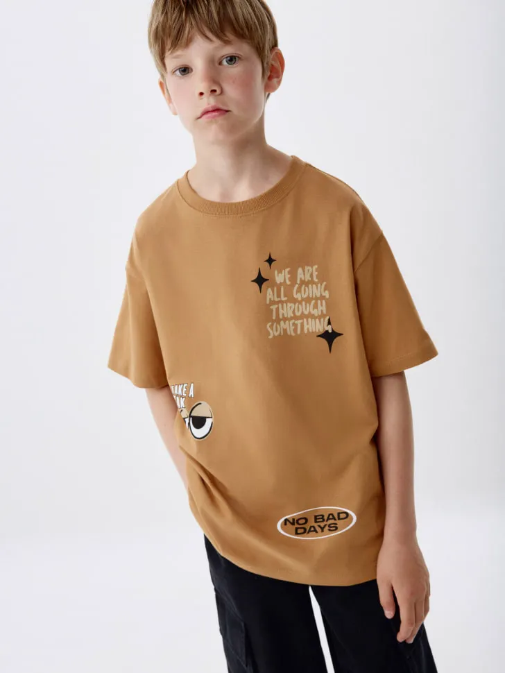Футболка оверсайз с принтом детская, бежевый, арт. 4628