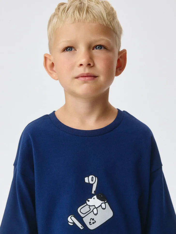 Футболка оверсайз с принтом для мальчиков, синий, арт. 4629