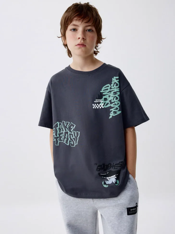 Детская футболка оверсайз с принтом SELA ARCHIVE, серый, арт. 4632