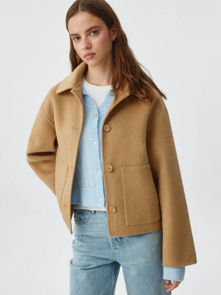 Короткое полупальто из драпа с добавлением шерсти, бежевый, арт. 4636