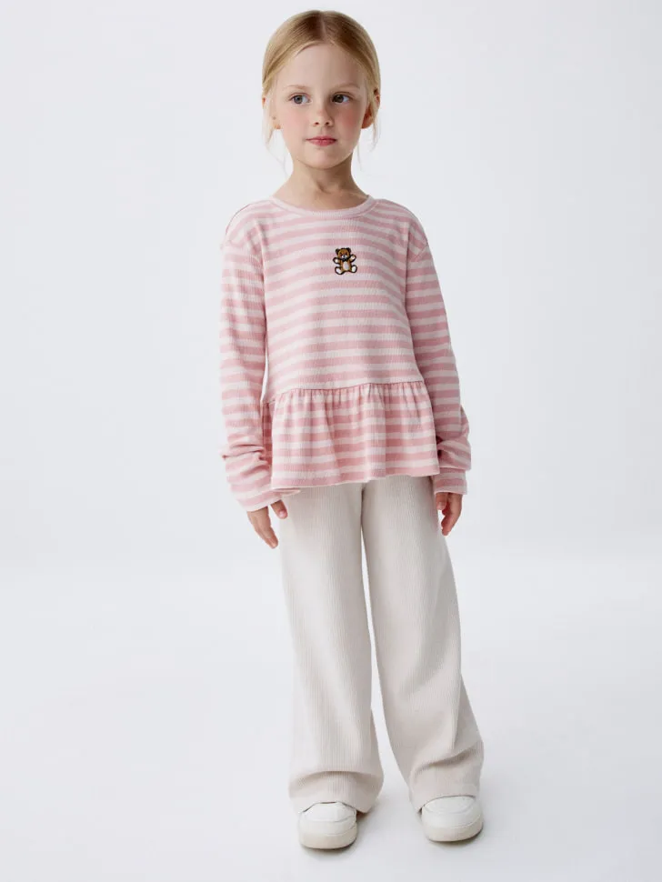 Широкие брюки в рубчик для девочек, бежевый, арт. 4639