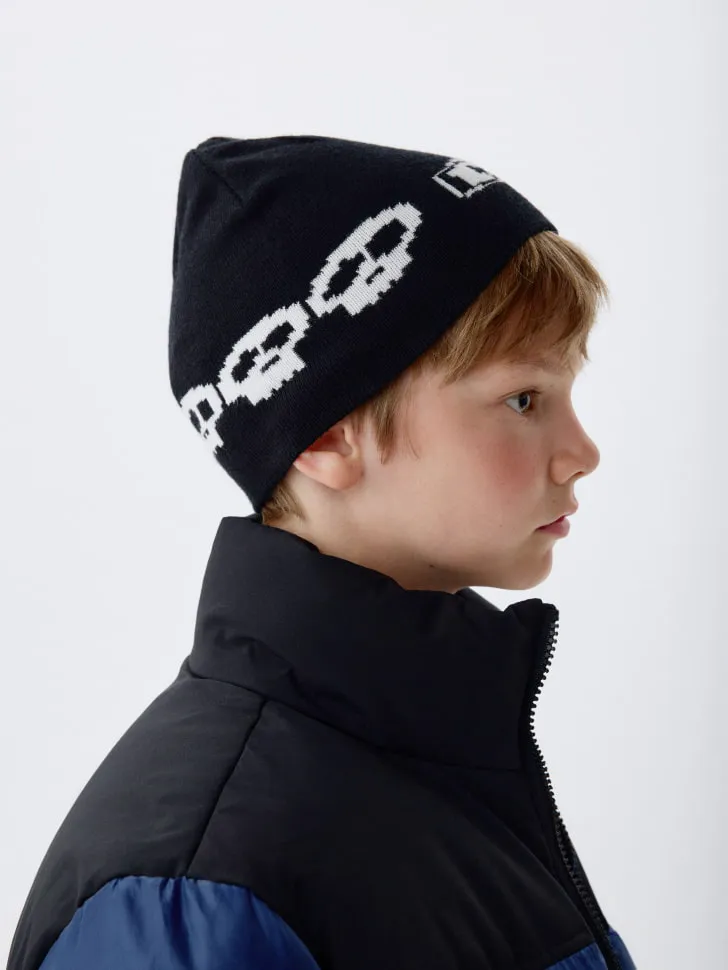 Вязаная шапка с принтом для мальчиков, черный, арт. 4641