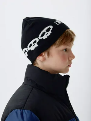 Вязаная шапка с принтом для мальчиков, черный, арт. 4641