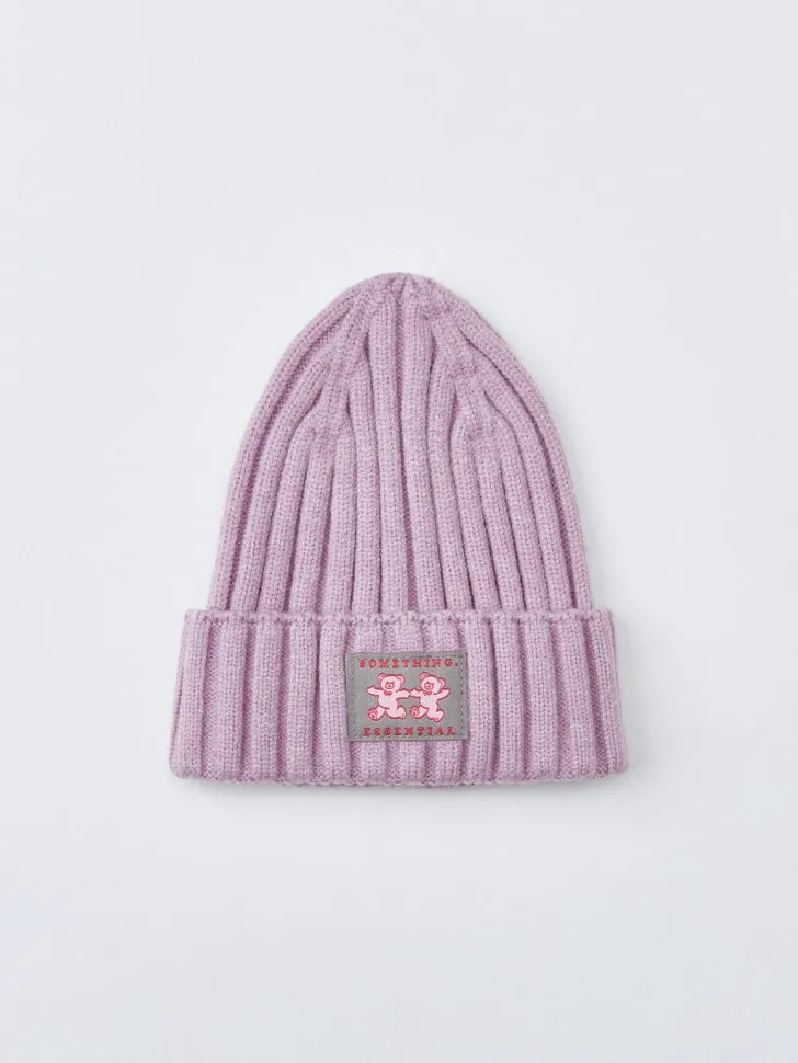 Вязаная шапка с патчем для девочек, фиолетовый, арт. 4652
