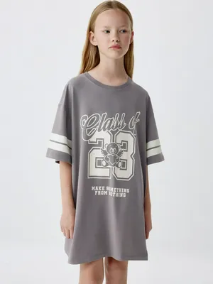 Ночная сорочка с принтом для девочек, серый, арт. 4653