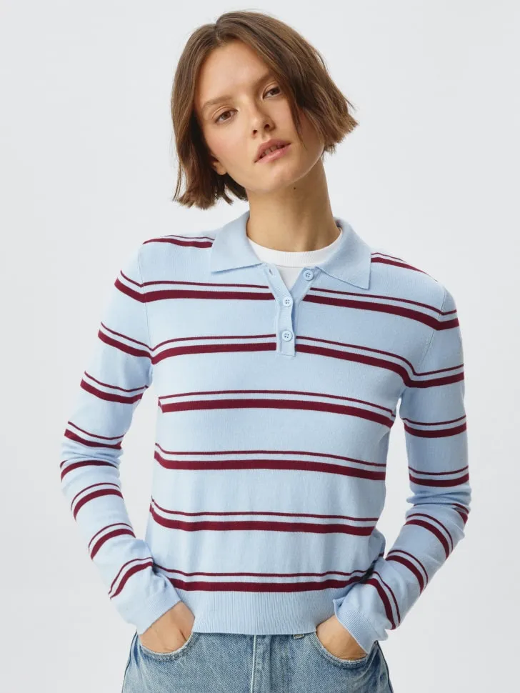 Джемпер-поло в контрастную полоску, голубой, арт. 4654