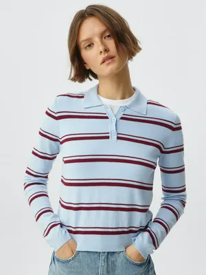 Джемпер-поло в контрастную полоску, голубой, арт. 4654