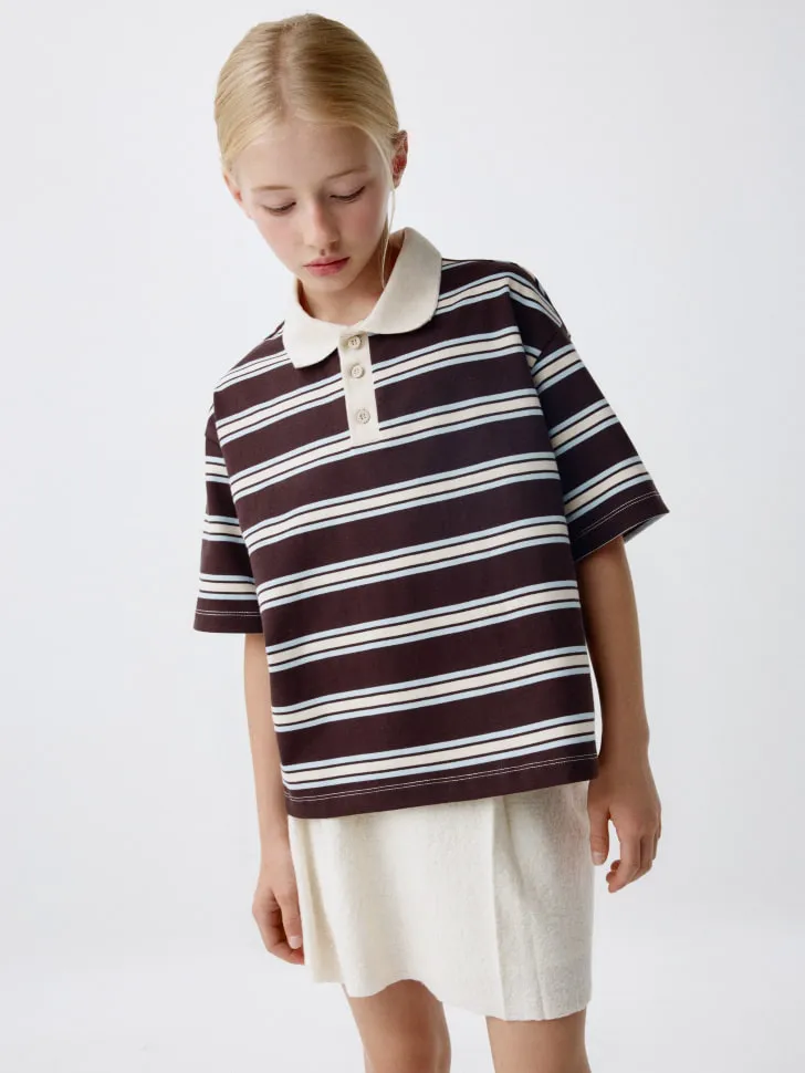 Поло оверсайз с короткими рукавами для девочек, коричневый, арт. 4660