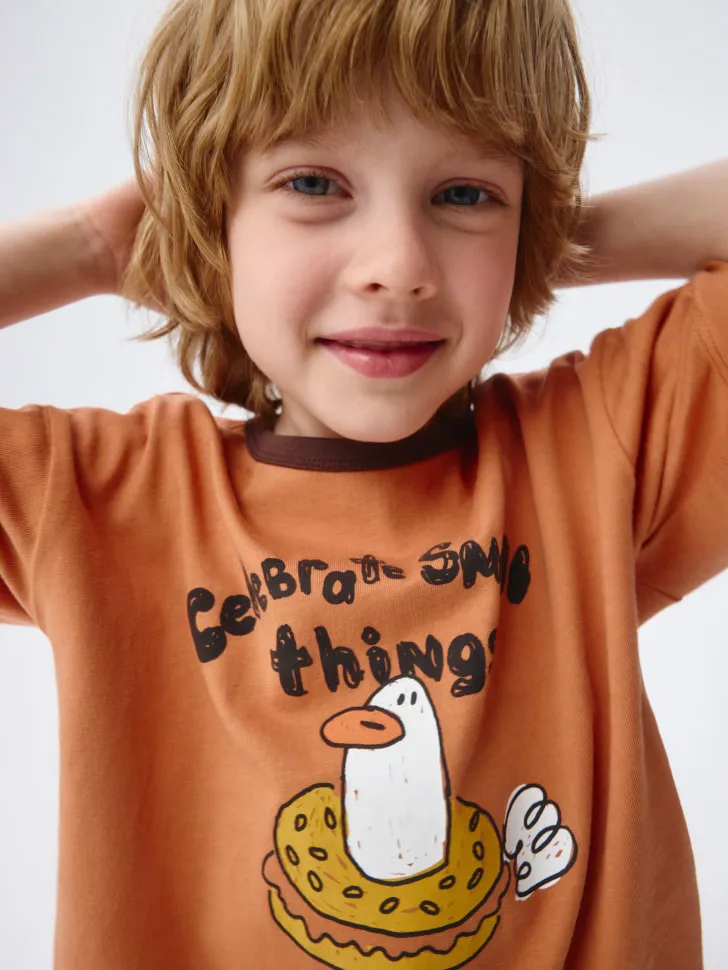 Футболка оверсайз с принтом для мальчиков, оранжевый, арт. 4674