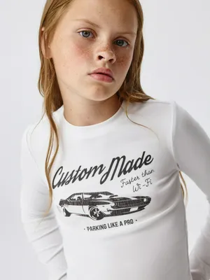 Лонгслив с принтом для девочек, белый, арт. 4680