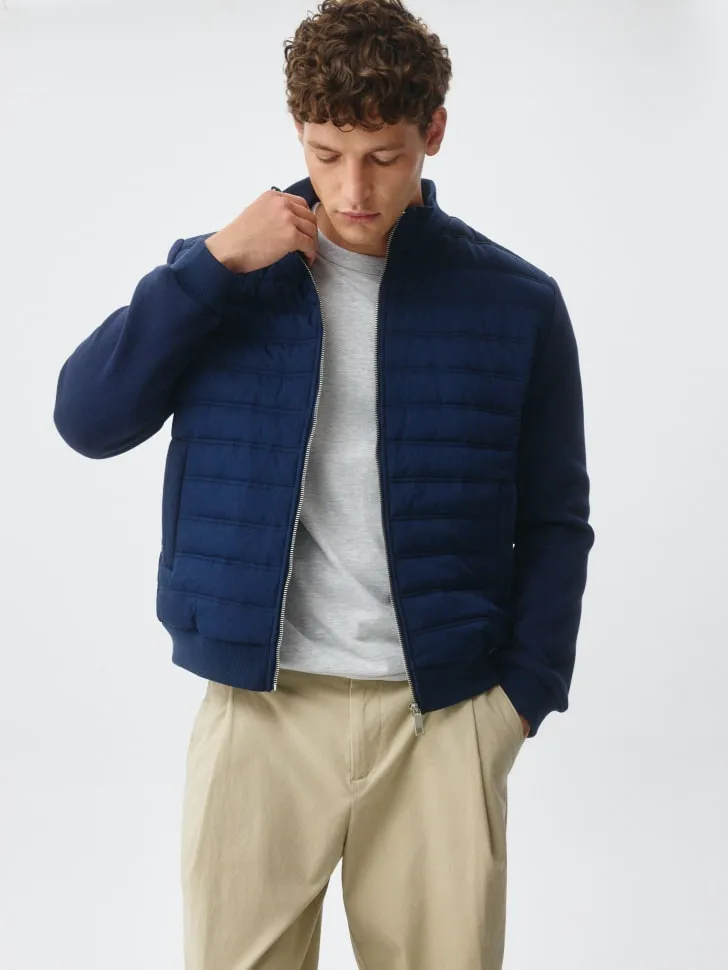 Утепленная куртка с рукавами из декоративной ткани, синий, арт. 4693