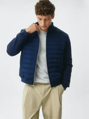 Утепленная куртка с рукавами из декоративной ткани, синий, арт. 4693