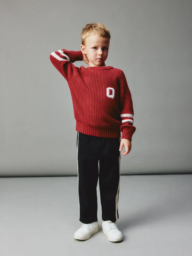 Вязаный джемпер в стиле преппи детский, бордовый, арт. 4701