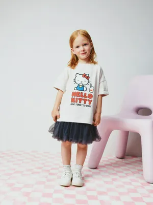 Футболка с принтом Hello Kitty для девочек, белый, арт. 4709