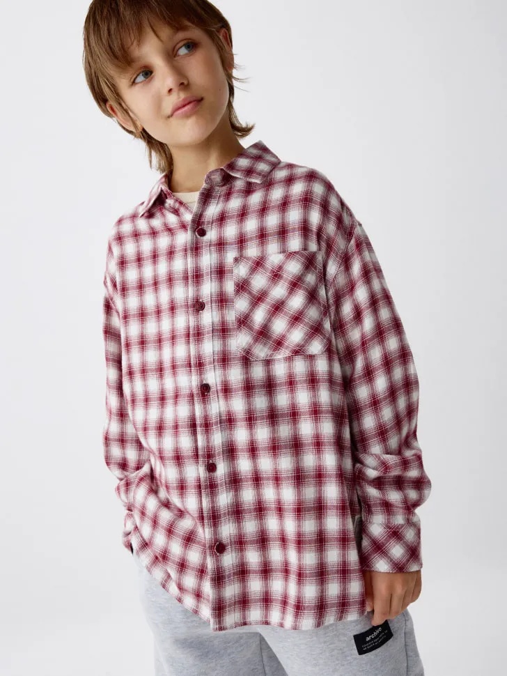 Рубашка в клетку для мальчиков, красный, арт. 4723