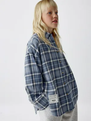 Рубашка в клетку для девочек, синий, арт. 4724