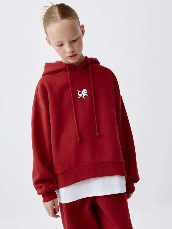 Худи с имитацией футболки для девочек, бордовый, арт. 4725