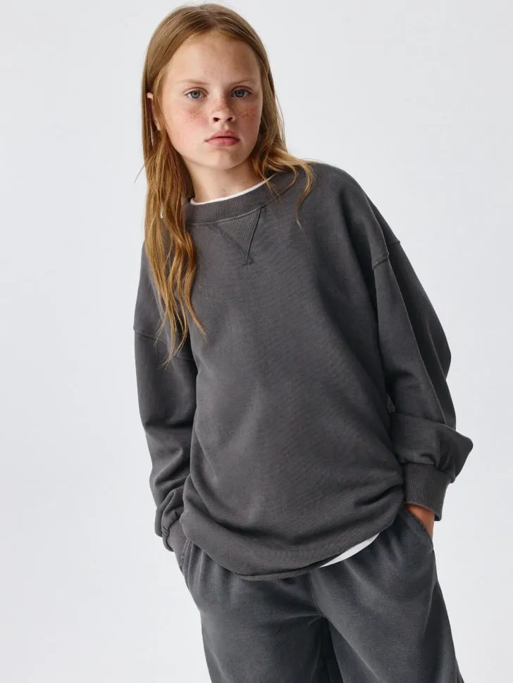 Свитшот с кислотной стиркой для девочек, серый, арт. 4726