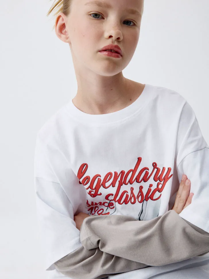 Лонгслив оверсайз с принтом для девочек, белый, арт. 4728