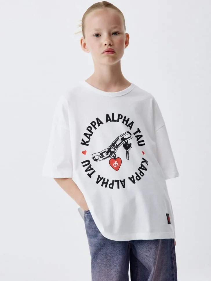 Футболка с принтом для девочек, белый, арт. 4729