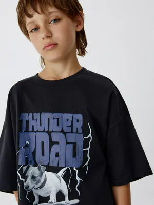 Футболка оверсайз с принтом детская, черный, арт. 4732