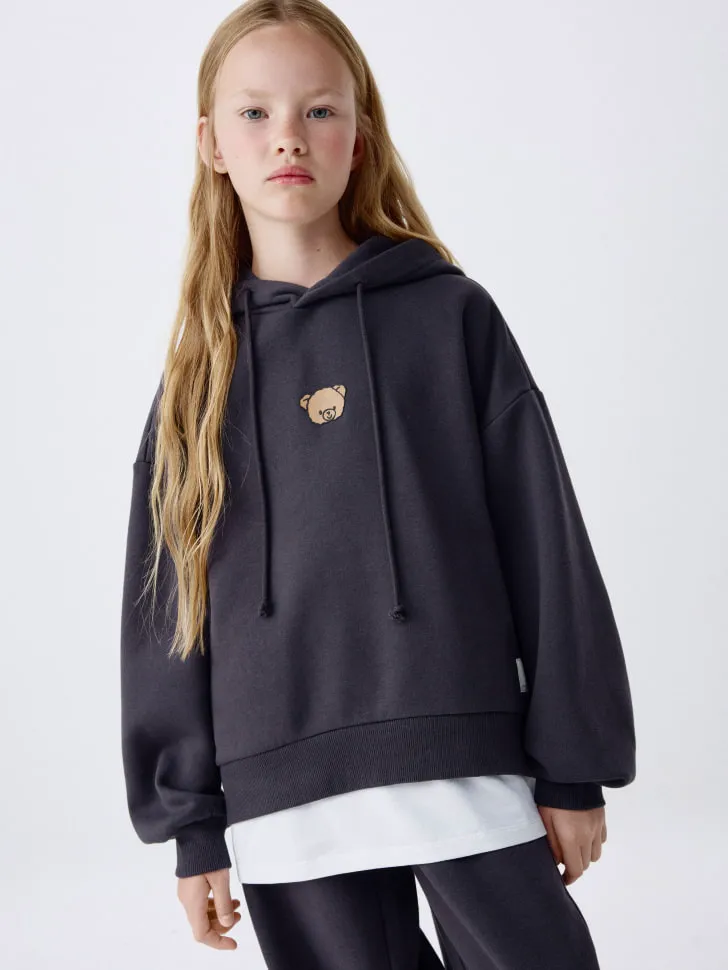 Худи с имитацией футболки для девочек, серый, арт. 4740