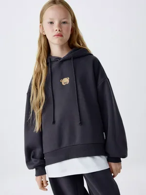 Худи с имитацией футболки для девочек, серый, арт. 4740