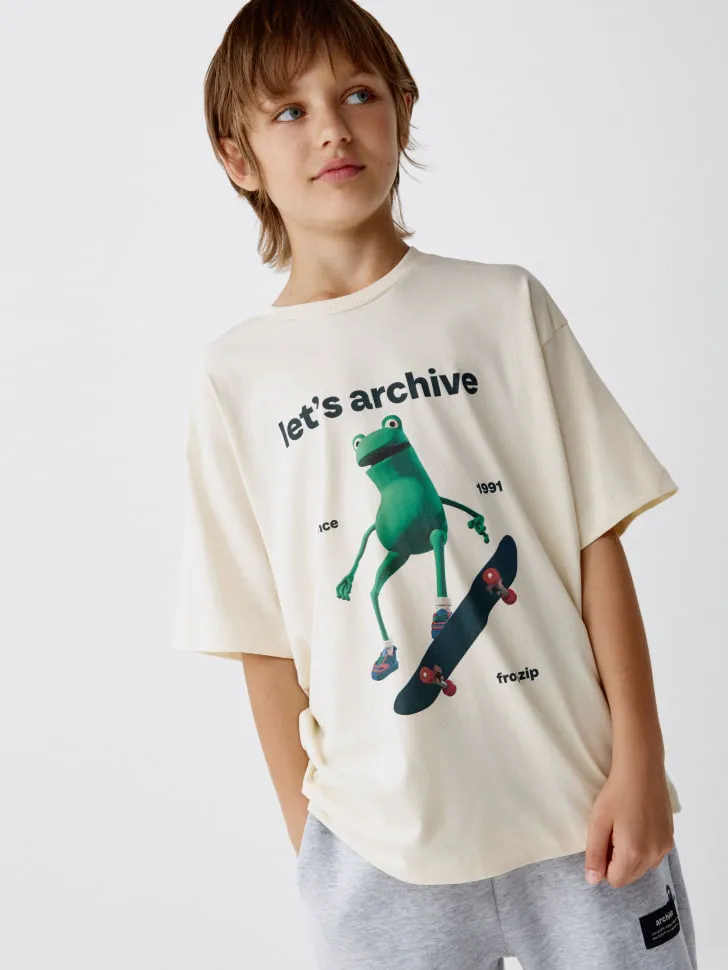 Футболка оверсайз с принтом детская, бежевый, арт. 4743