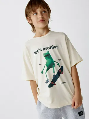 Футболка оверсайз с принтом детская, бежевый, арт. 4743