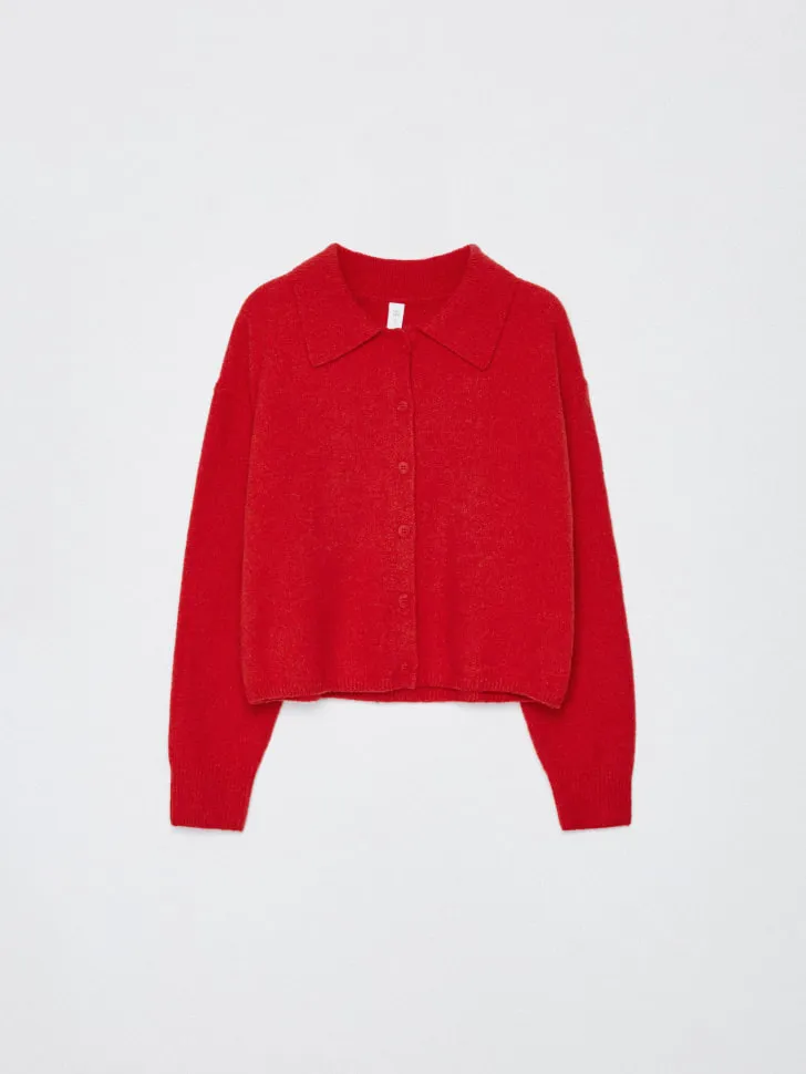 Кардиган с воротником для девочек, красный, арт. 4749