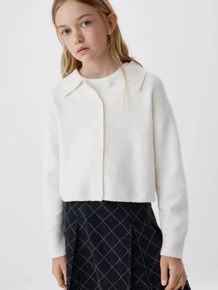 Кардиган с воротником для девочек, белый, арт. 4750