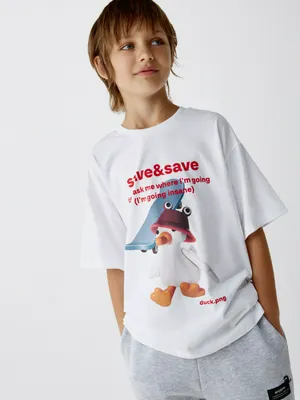 Футболка оверсайз с принтом детская, белый, арт. 4755