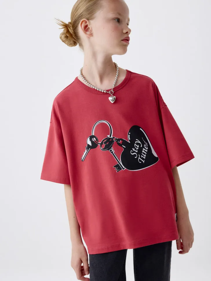 Футболка с принтом для девочек, красный, арт. 4757