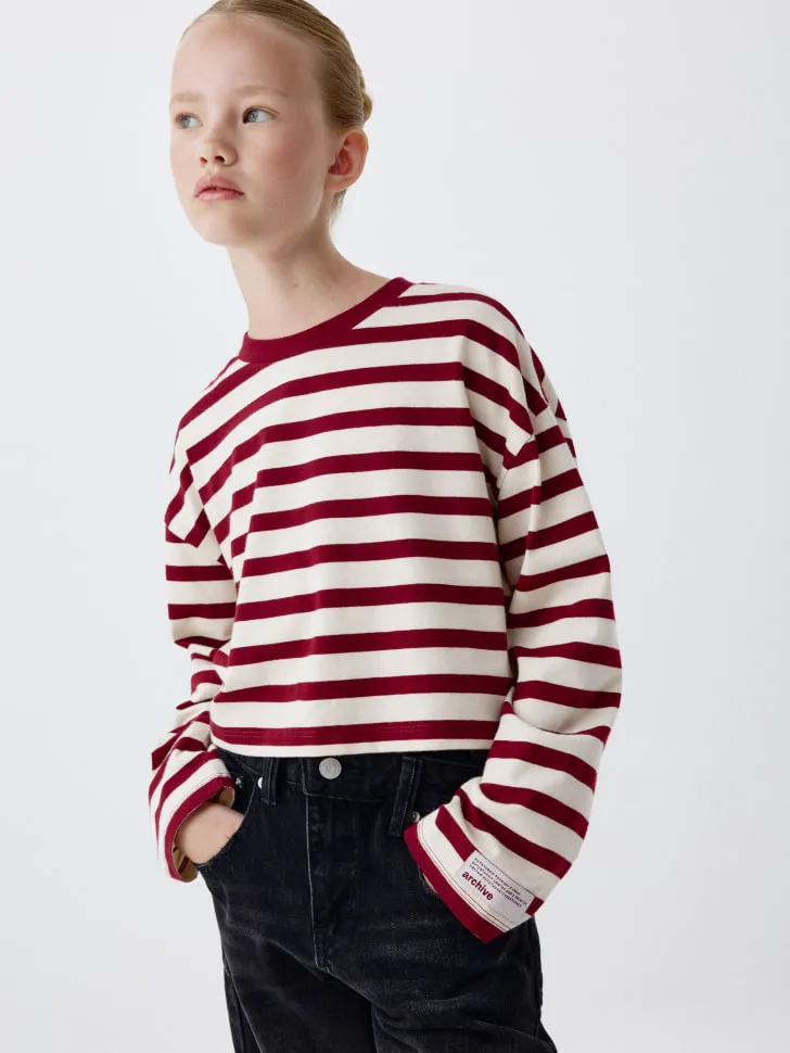 Укороченный лонгслив в полоску для девочек SELA ARCHIVE, разноцветный, арт. 4761