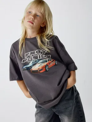 Футболка оверсайз с принтом для девочек, серый, арт. 4762