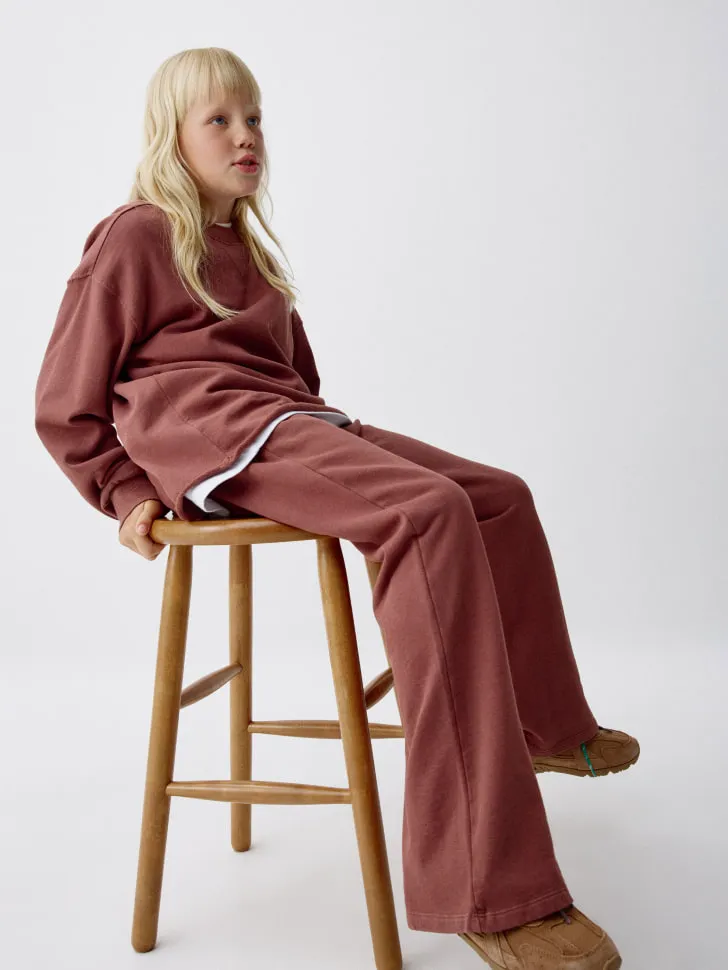Широкие брюки с эффектом стирки для девочек, бордовый, арт. 4764