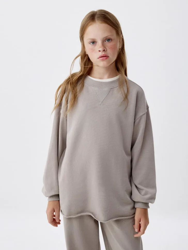 Свитшот с кислотной стиркой для девочек, серый, арт. 4765
