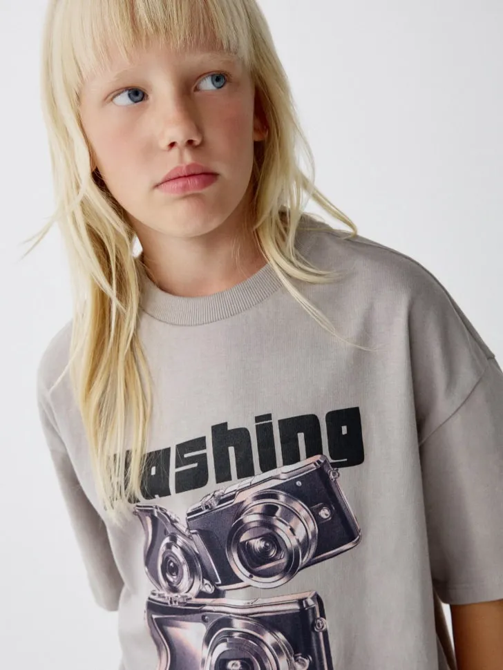 Футболка оверсайз с принтом для девочек, серый, арт. 4766