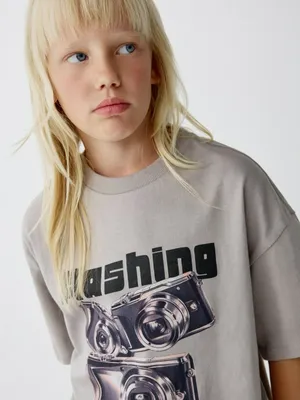 Футболка оверсайз с принтом для девочек, серый, арт. 4766