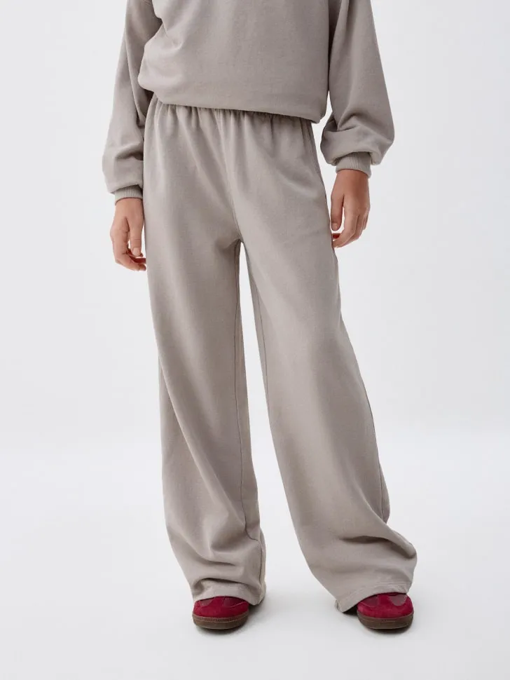 Широкие брюки с эффектом стирки для девочек, бежевый, арт. 4770