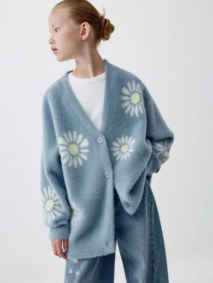 Пушистый кардиган оверсайз для девочек, голубой, арт. 4773
