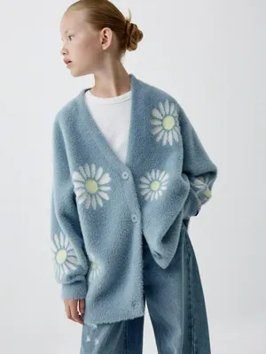 Пушистый кардиган оверсайз для девочек, голубой, арт. 4773