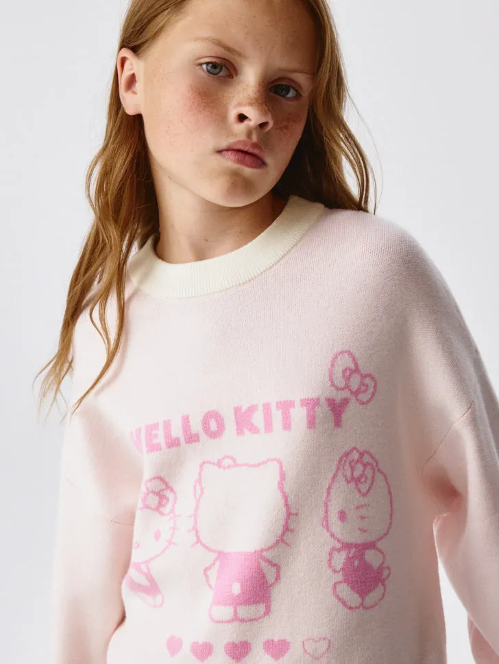 Вязаный джемпер в стиле гранж с Hello Kitty для девочек, розовый, арт. 4774